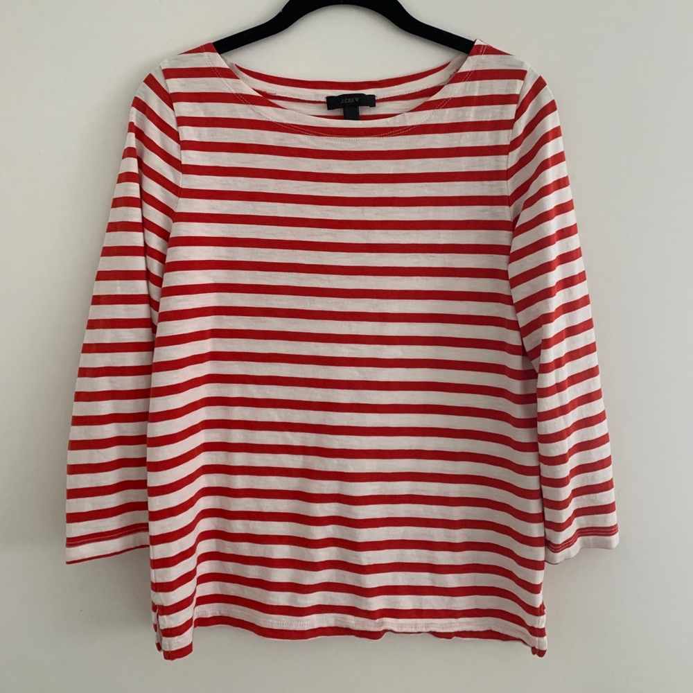 S J Crew red and white striped top